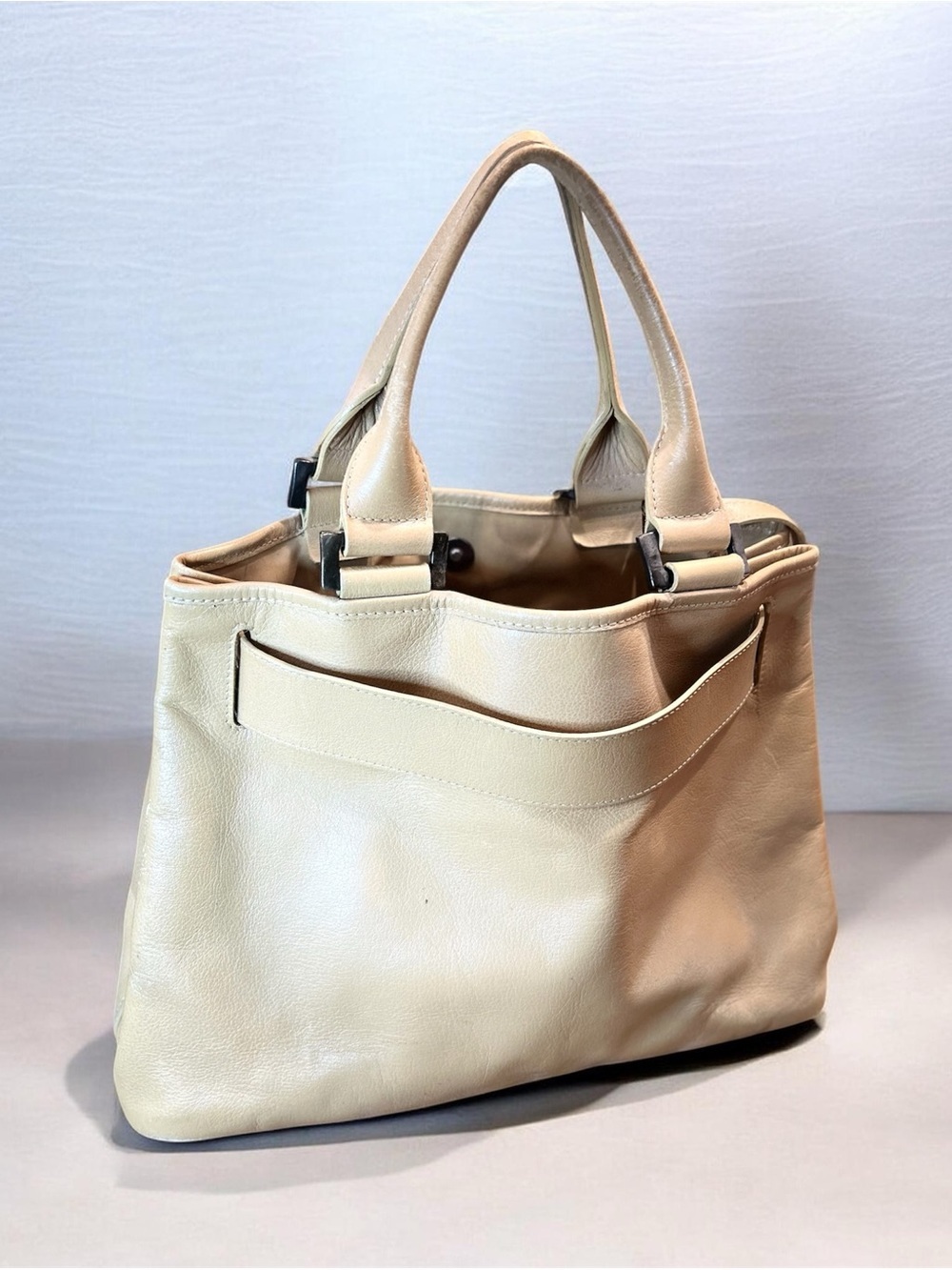 LONGCHAMP Belt Leather Hand Tote Bag Women Yellow /tan Genuine - Picture 3 of 16